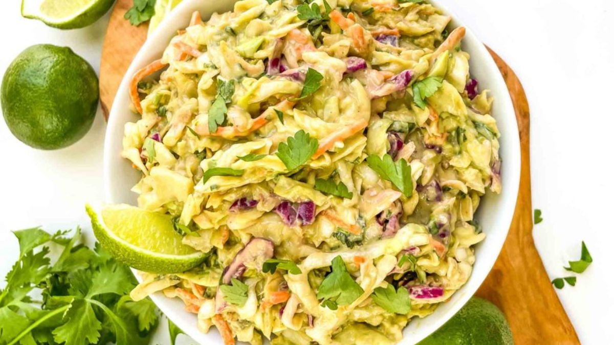 Creamy Avocado Coleslaw (without Mayo).