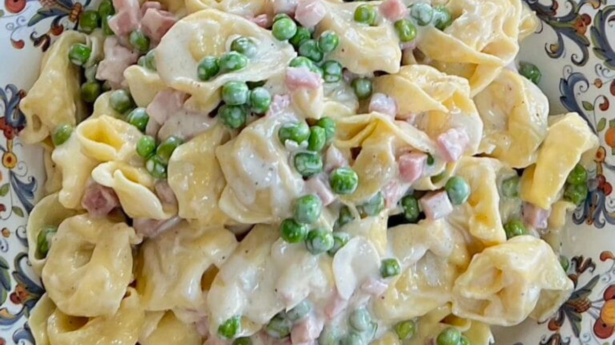 Creamy Tortellini alla Panna with Ham and Peas.