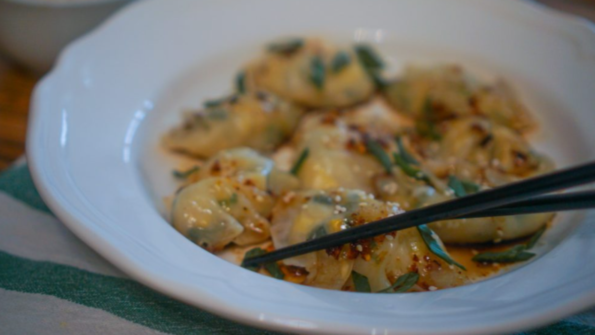 Egg and Scallion Vegetarian Dumplings.