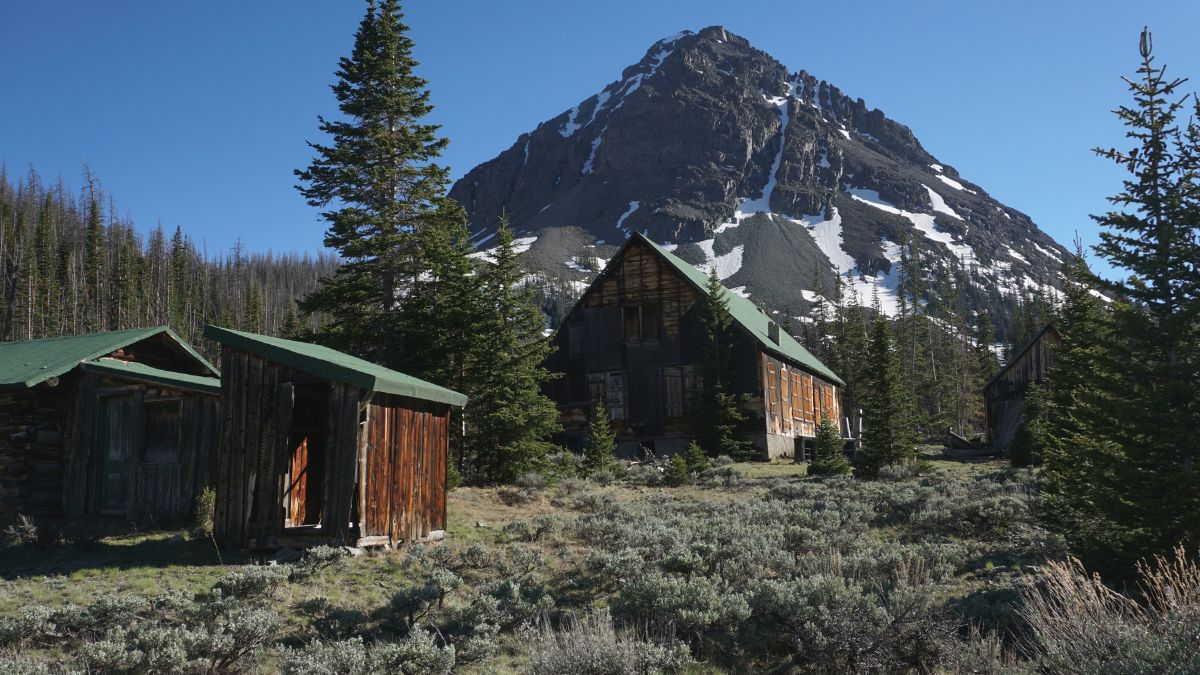 Ghost town of Kirwin, Wyoming with Mt. Sneffel in background .