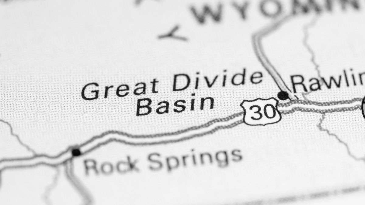 Great Divide Basin. USA on a map.