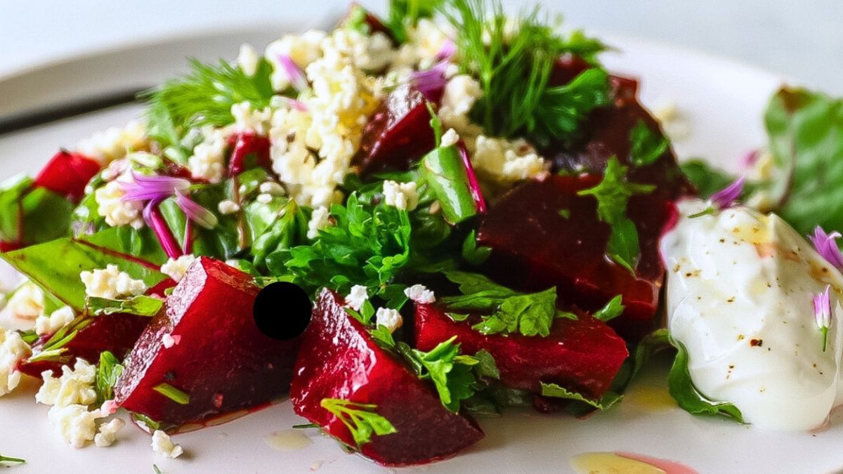 Greek Beet Salad With Feta And Greek Yogurt.