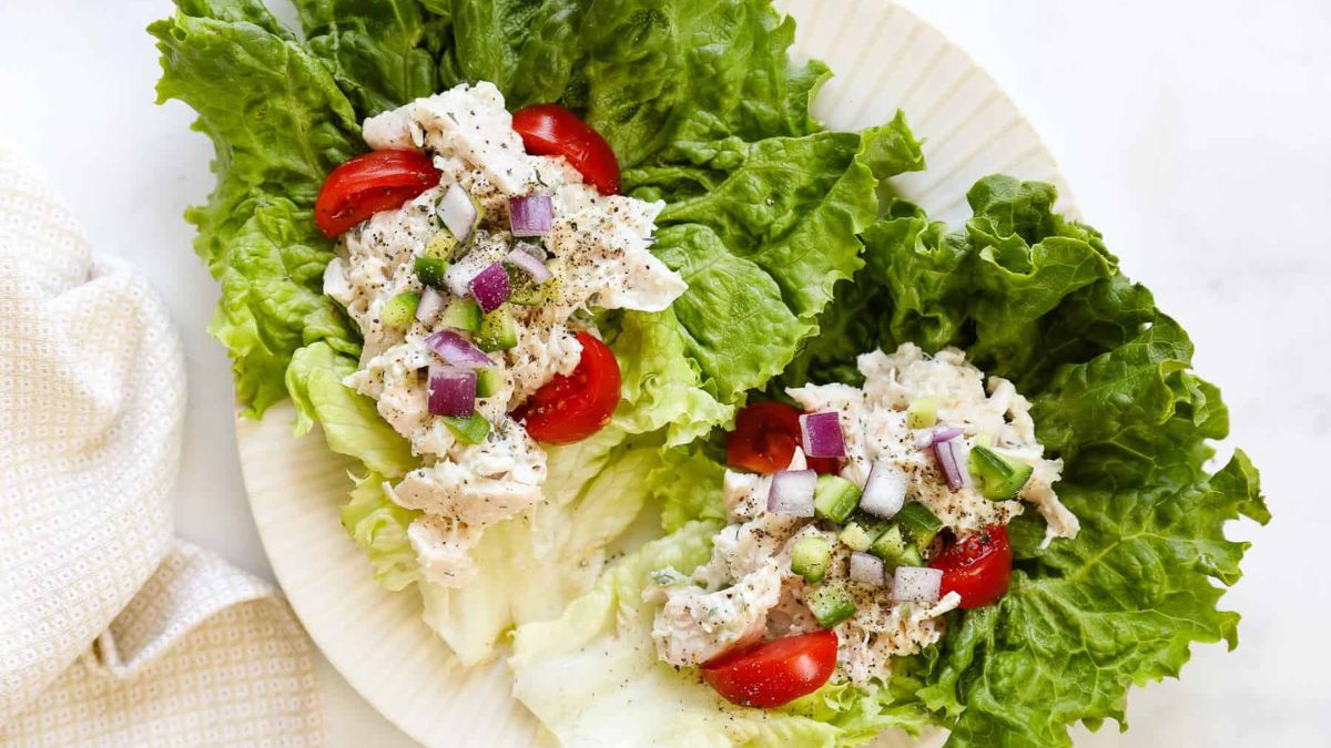 Greek Chicken Lettuce Wraps with Tzatziki.