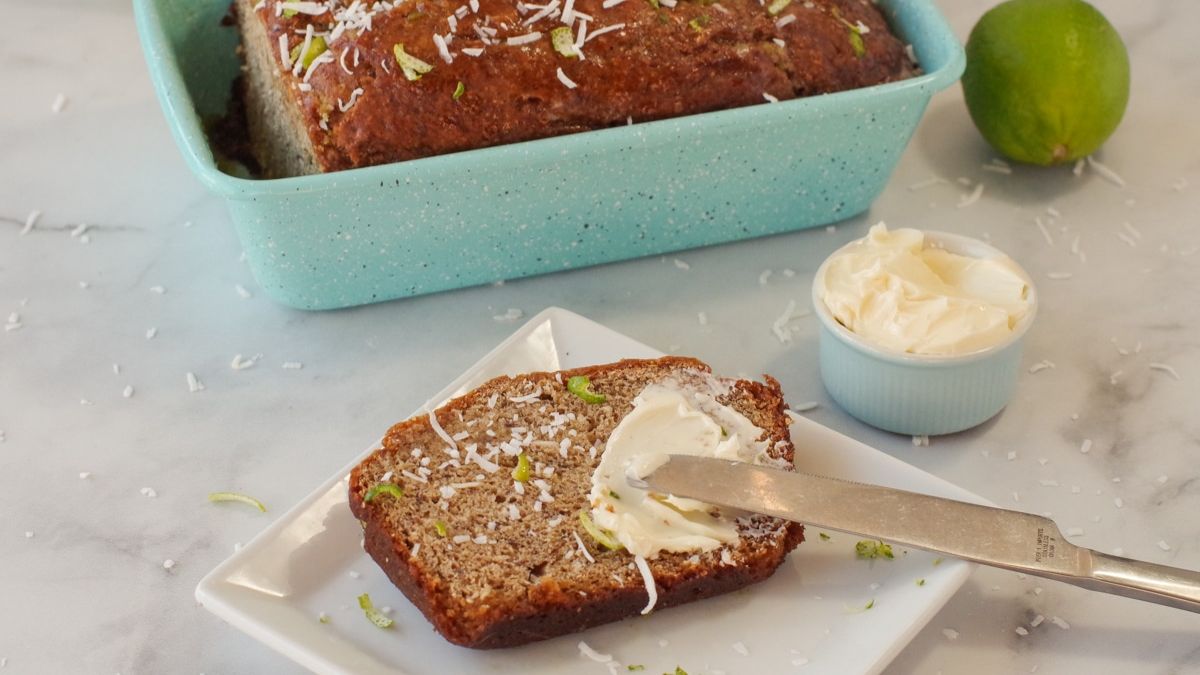Healthy Tropical Banana Bread (with Lime Glaze).