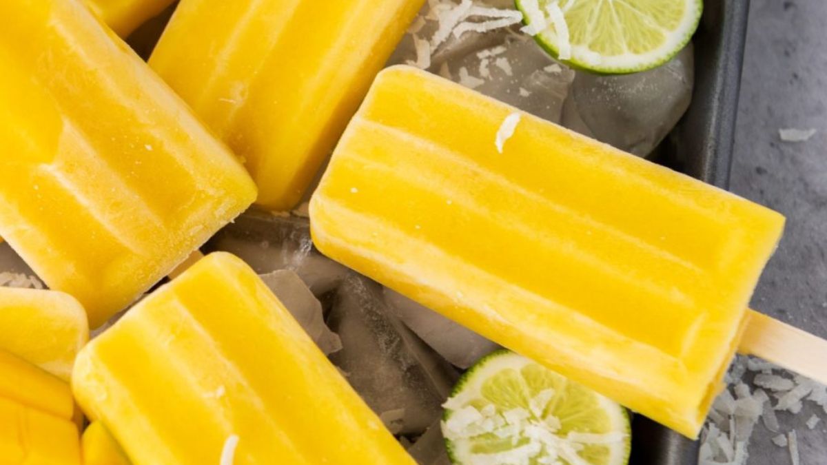 Homemade Coconut Mango Lime Popsicles.