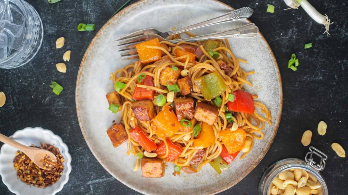 Kung Pao Tofu with Noodles.
