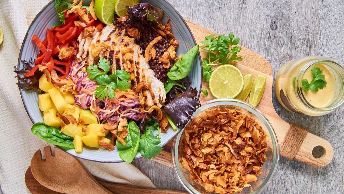 Lentil Mango Salad with Mango Coconut Lime Chicken.
