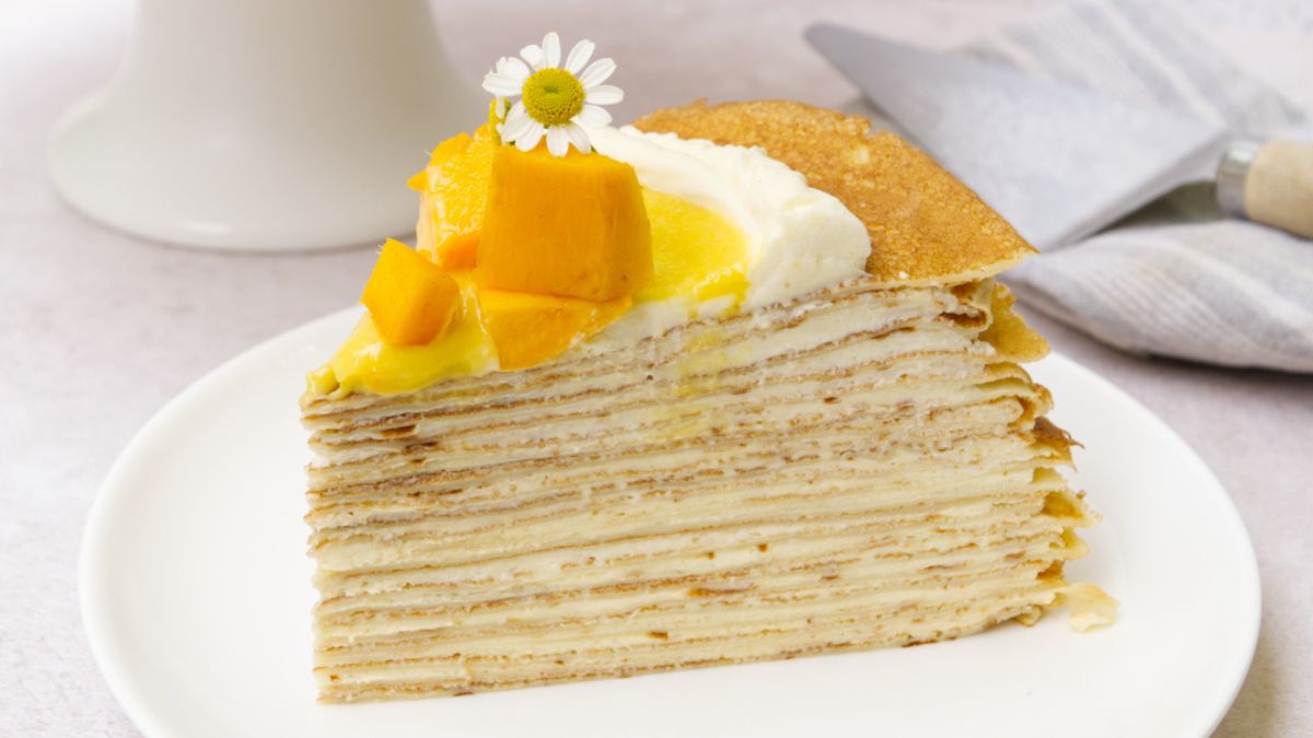 Mango Crepe Cake Recipe with A Mango Curd.