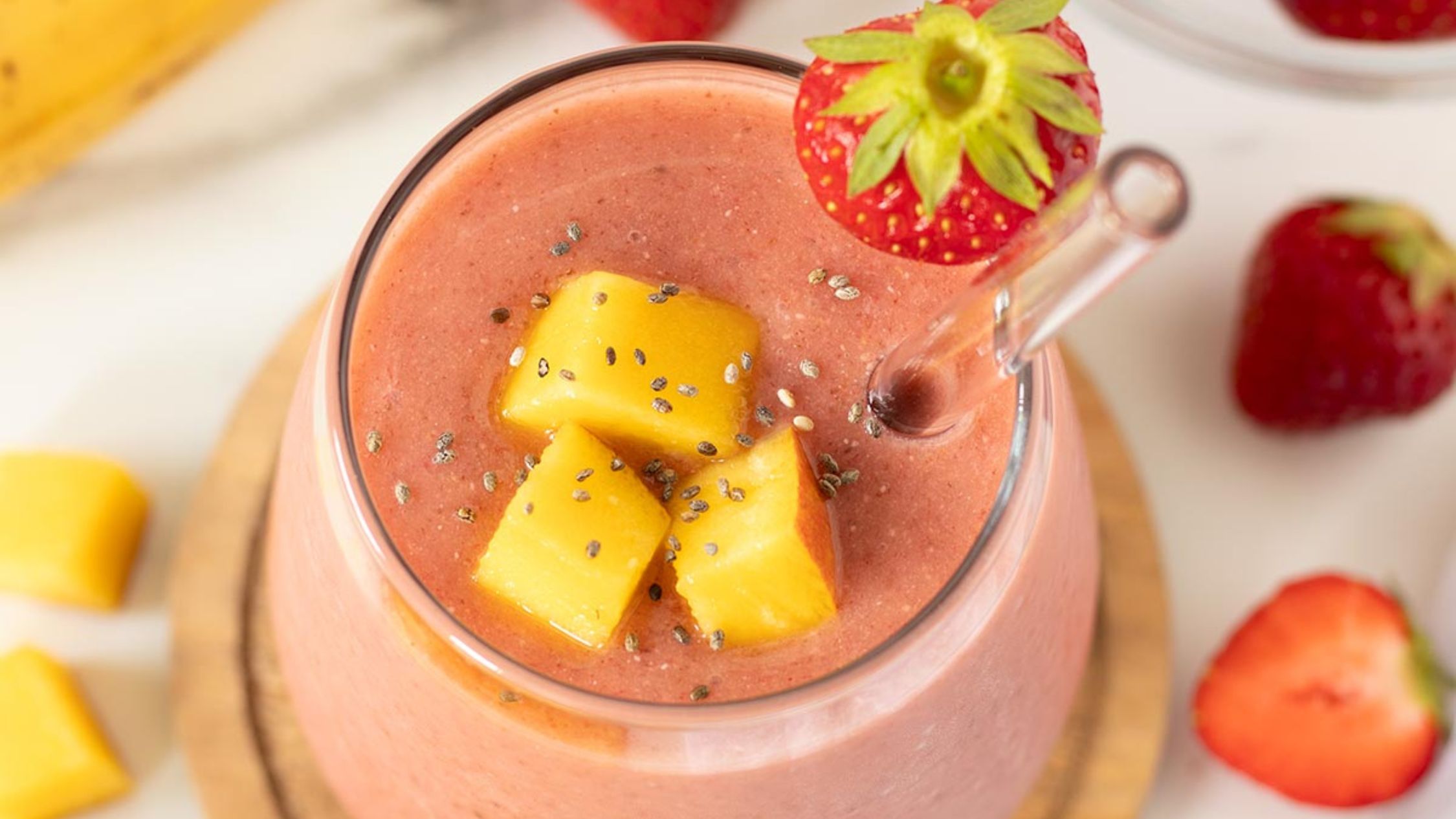 Mango Strawberry Banana Smoothie.