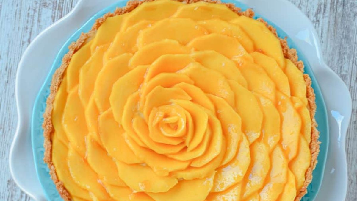 Mango Tart with Pastry Cream and Coconut-Graham Cracker Crust.