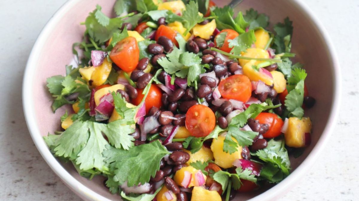 Mexican black bean salad with mango and cilantro.