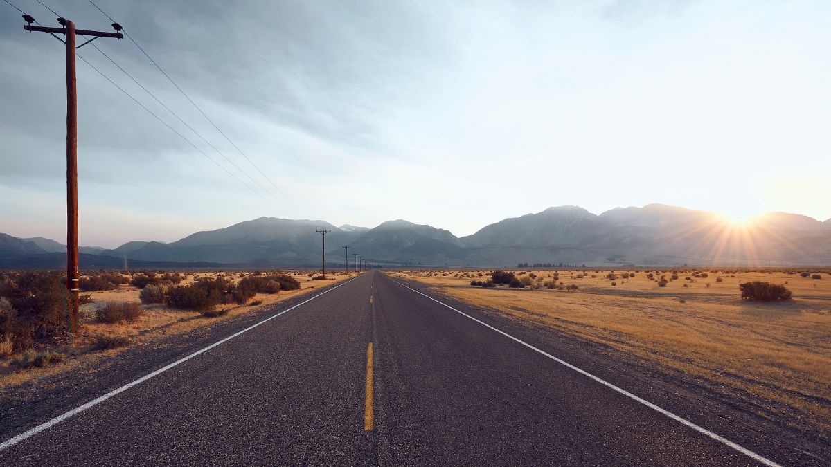 On the road to lee Vining. Panoramic Landscape in California. USA.