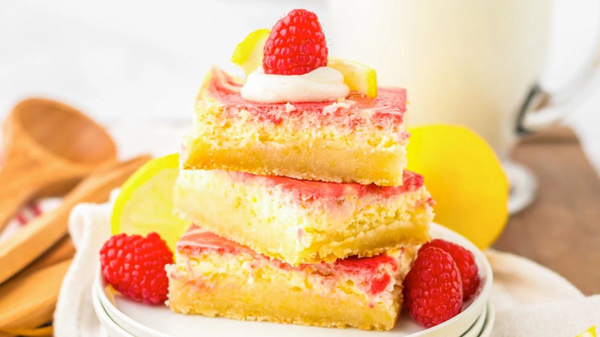 Raspberry Lemon Cheesecake Bars.