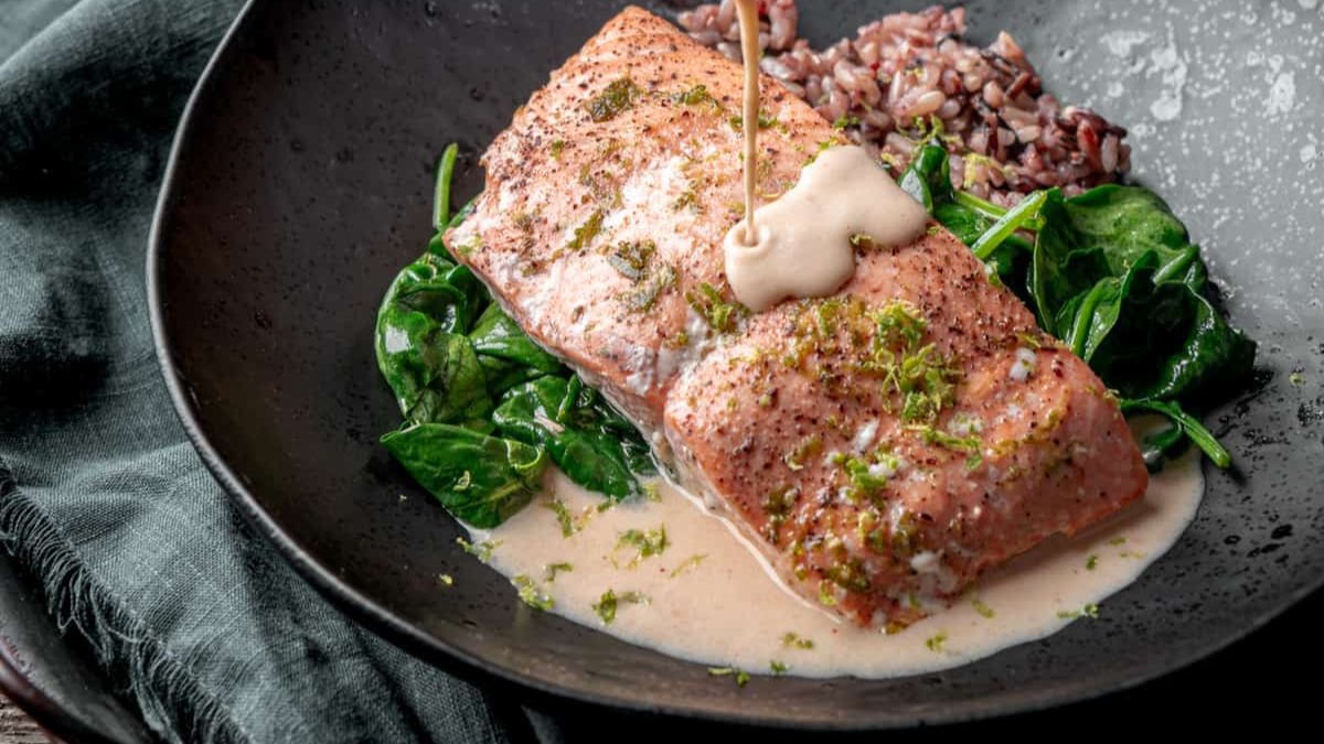 Salmon with Mango Lime Cream Sauce.