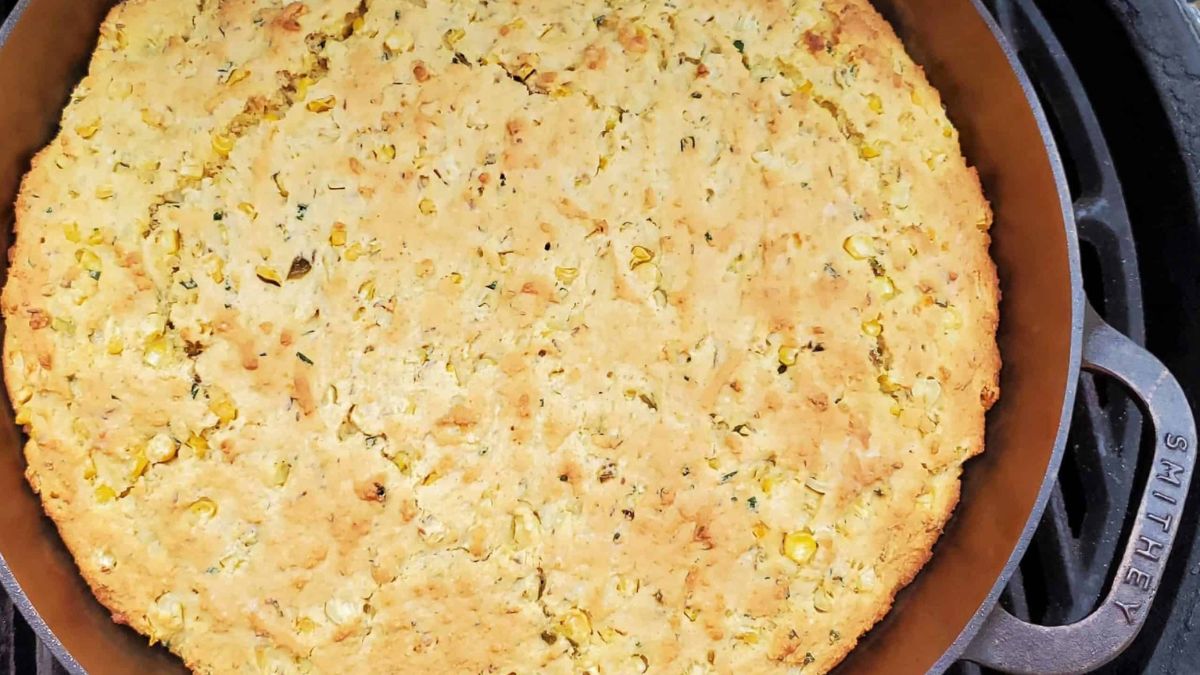 Skillet Cornbread with Green Chiles and Toasted Cumin.