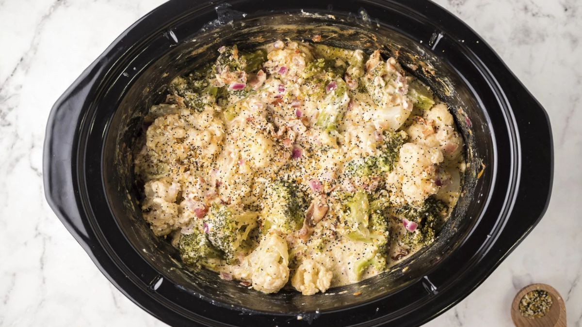 Slow Cooker Broccoli and Cauliflower Casserole.