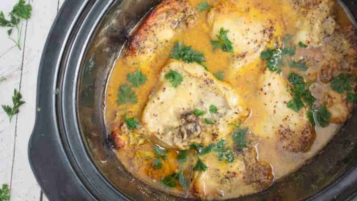 Slow Cooker Honey Mustard Chicken Thighs (Gluten-Free).