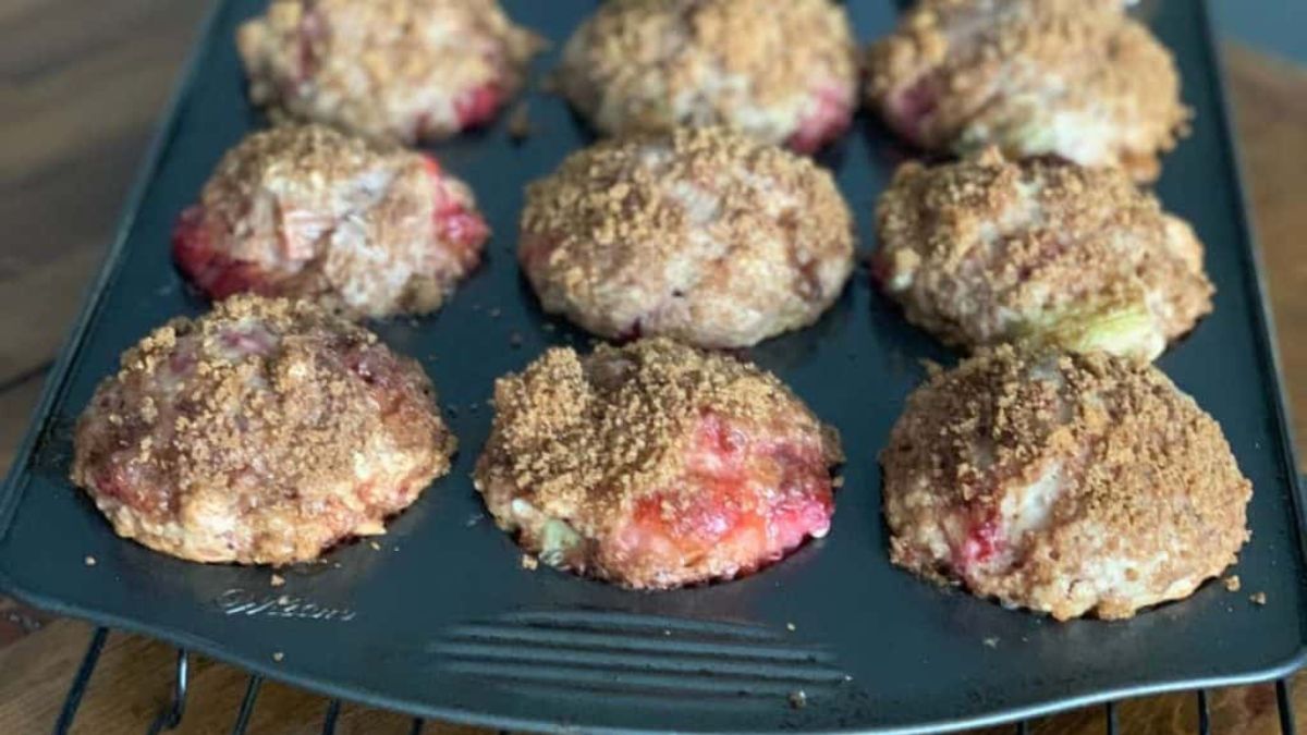 Strawberry rhubarb muffins.