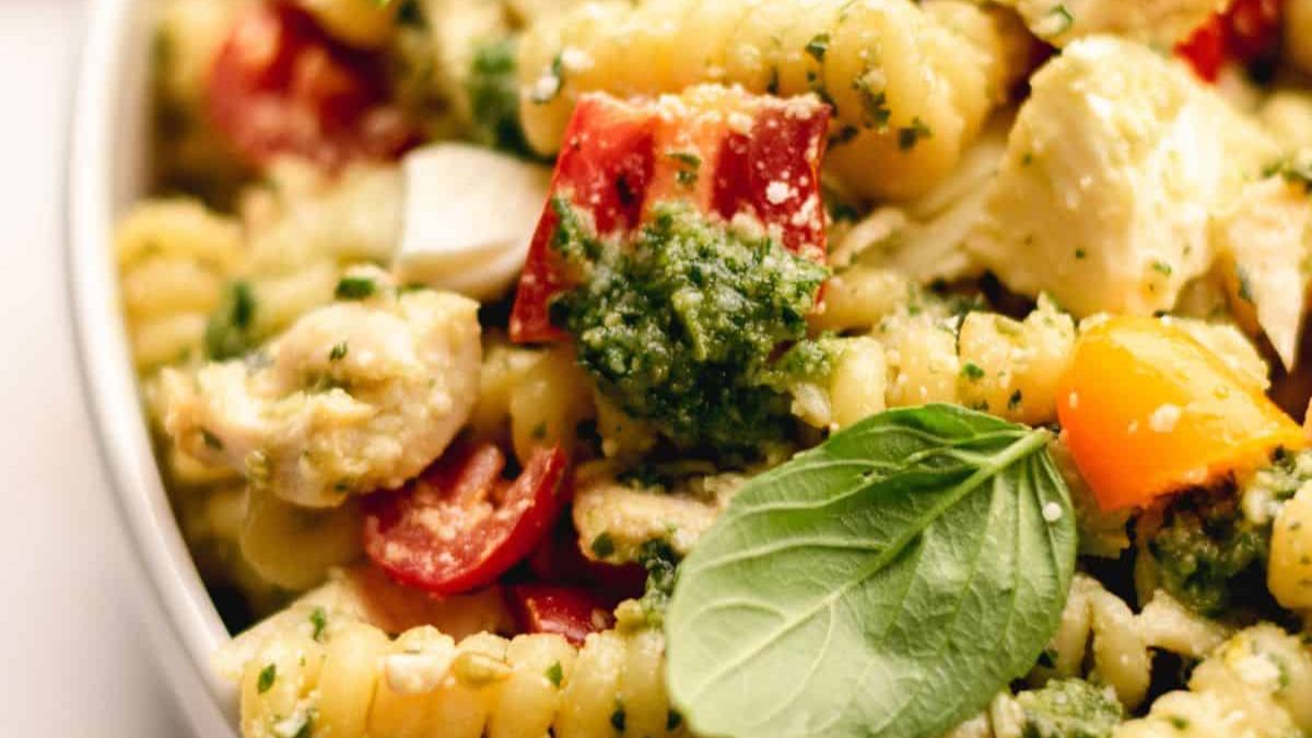 Summer Pesto Chicken Pasta Salad.