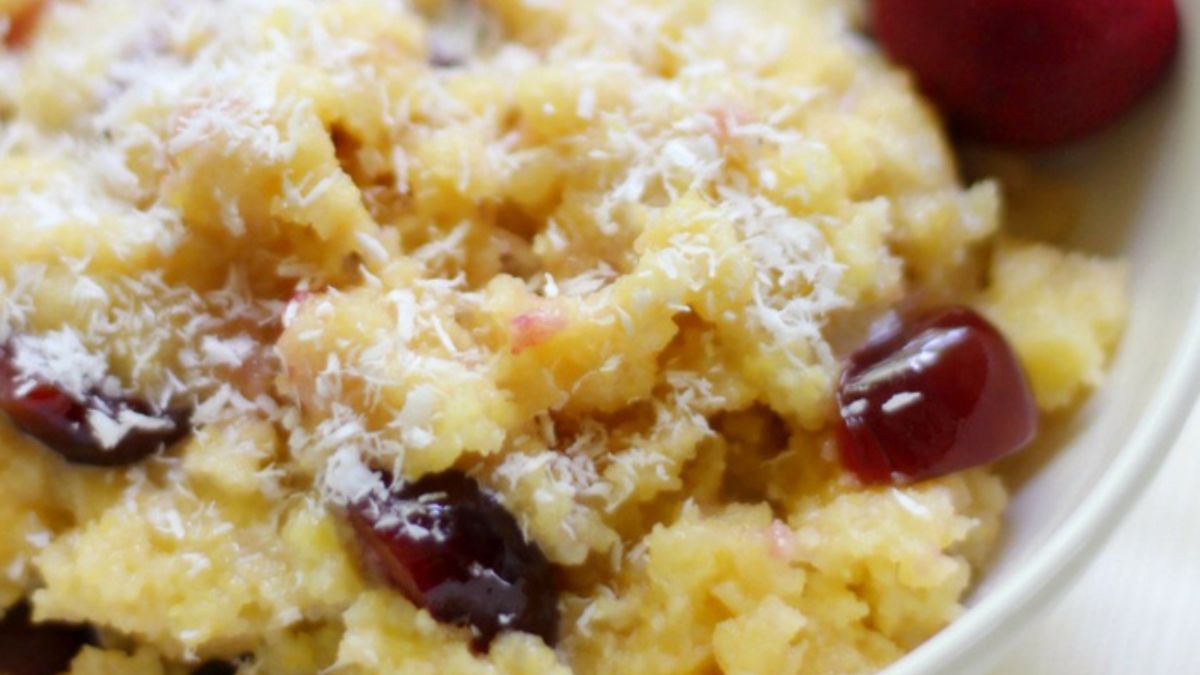 Sweet Cherry Coconut Breakfast Polenta (Gluten-Free, Vegan, Allergy-Free).