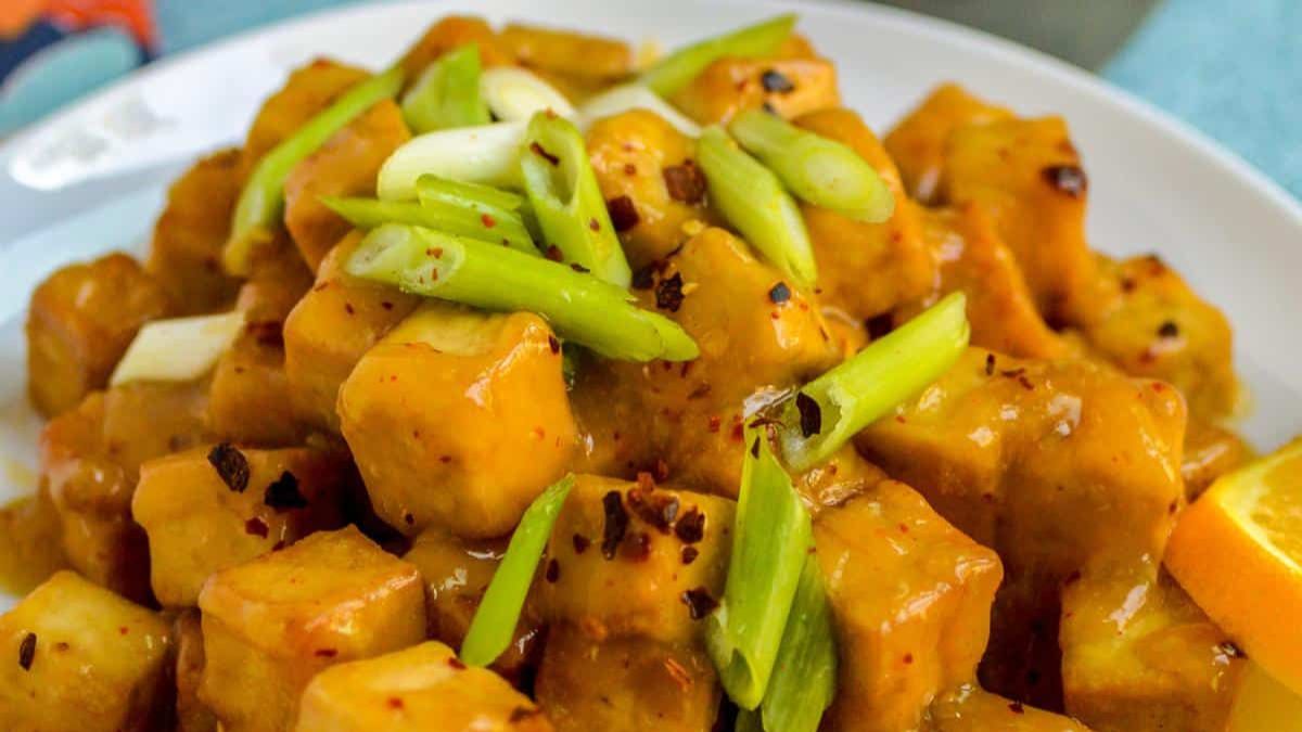Sweet and Spicy Orange Tofu (Air Fried or Baked without Oil).