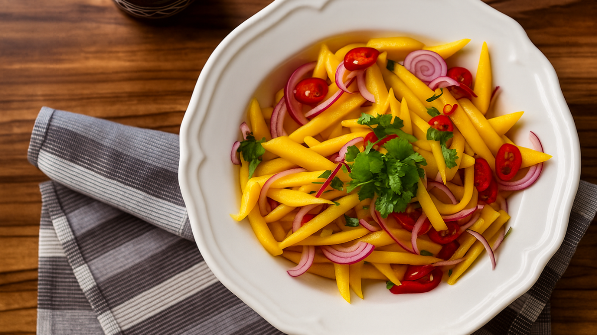 Vietnamese Mango Salad with Mint, Red Onion, and Chili.