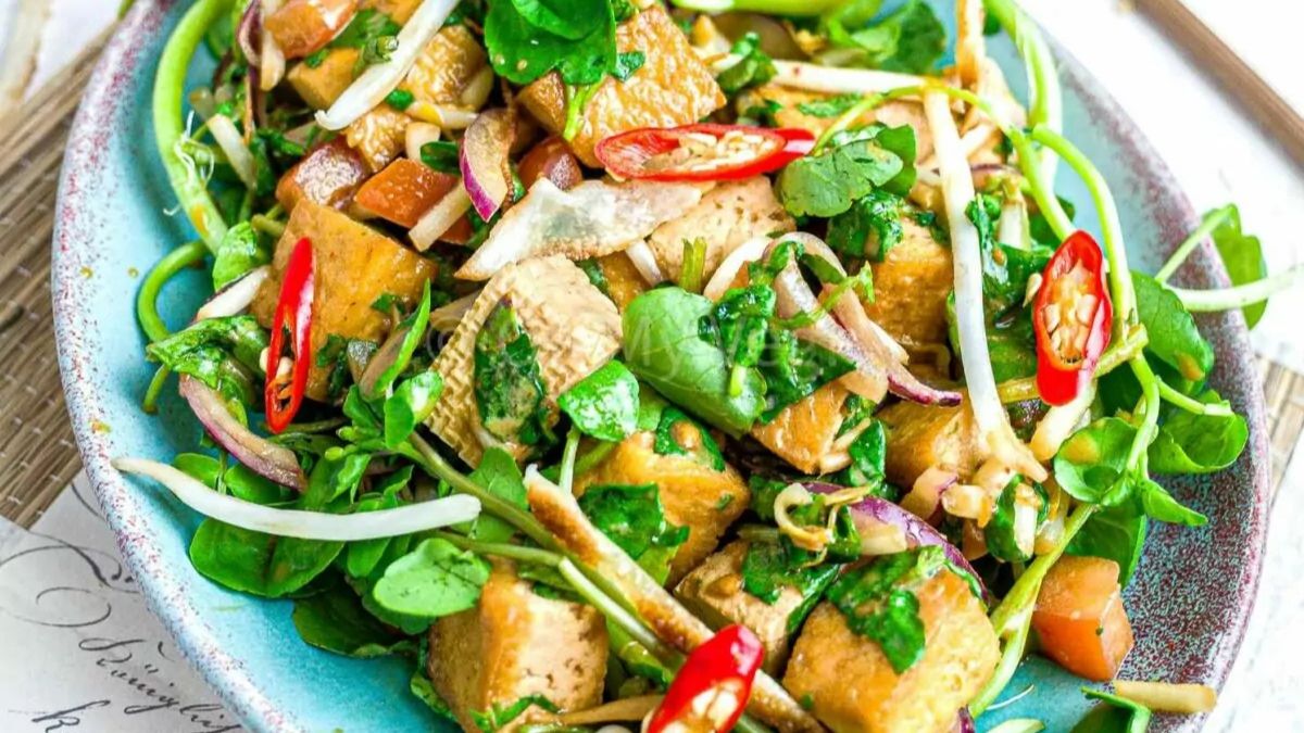 Tofu Watercress Salad, Hawaiian Lauʻai Tōfū Lēkō.