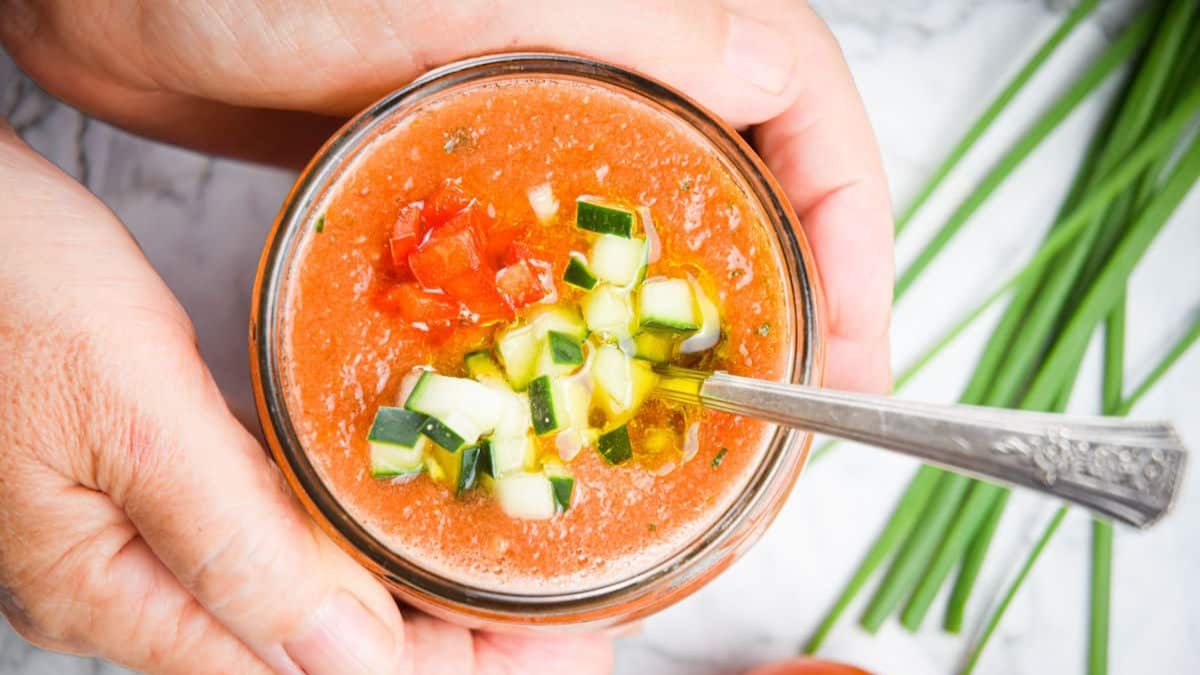 Tomato Watermelon Gazpacho Soup.