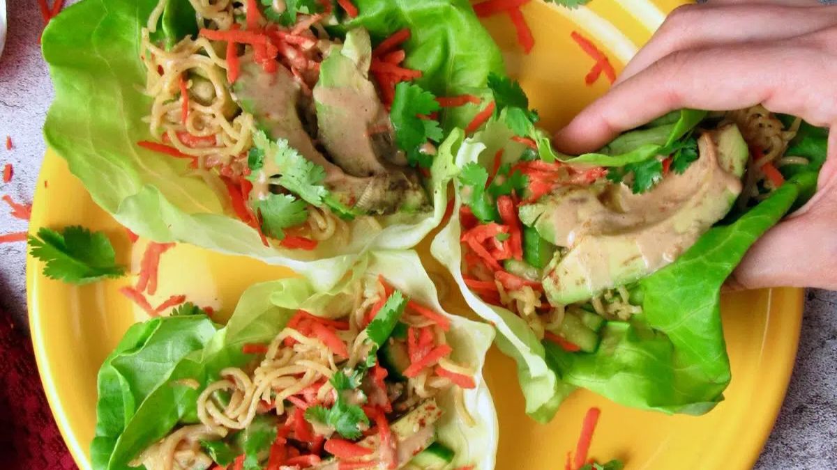 Vegan Lettuce Wraps With Grilled Avocado.