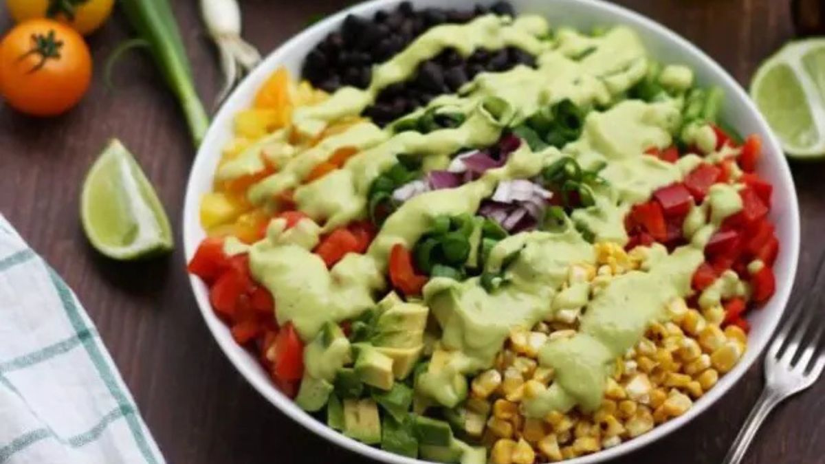 Vegan Mexican Chopped Salad with Avocado Dressing.