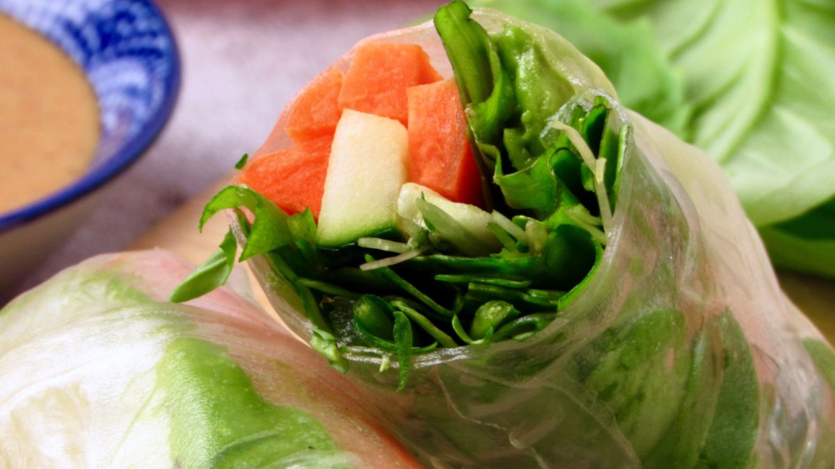 Vegetable Summer Rolls with Peanut Sauce.