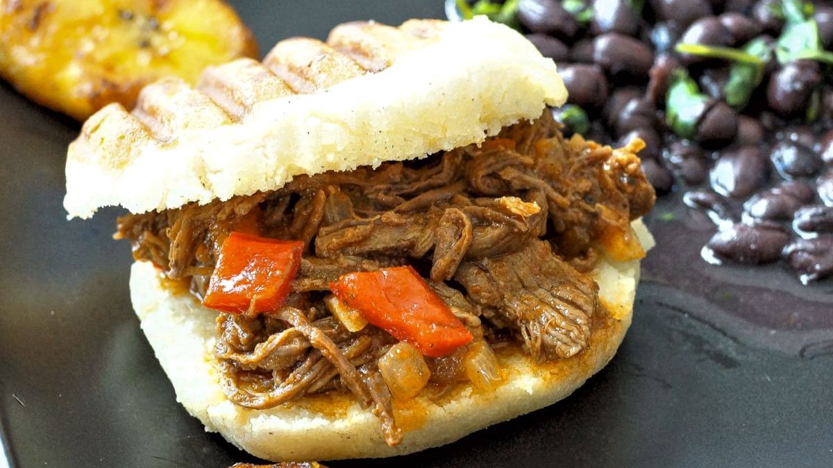 Venezuelan Shredded Beef Arepas: Carne Mechada.