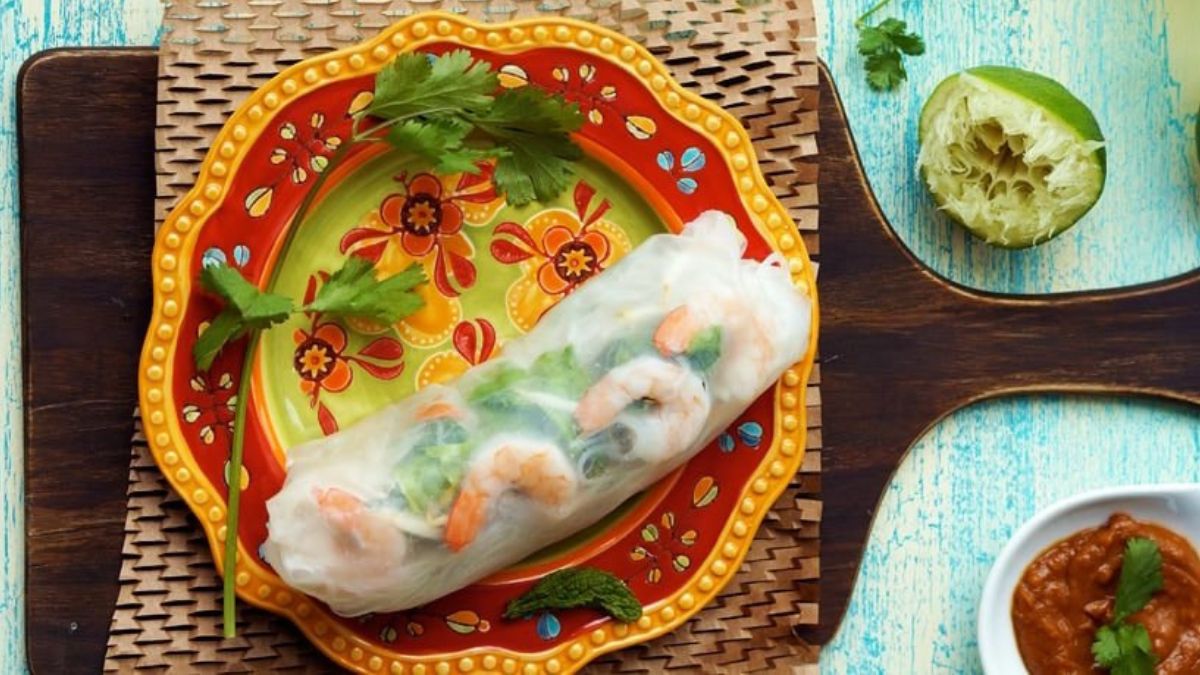 Vietnamese Salad Rolls with Peanut Dipping Sauce.