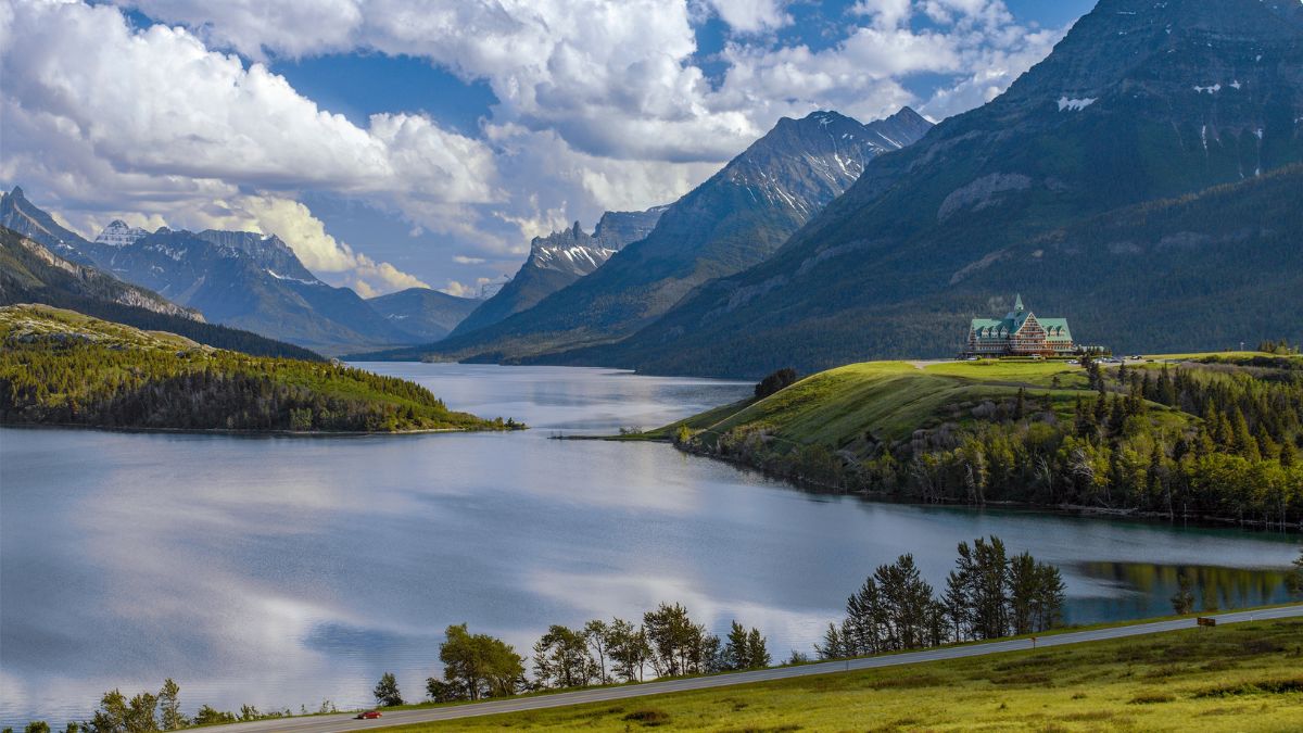 Waterton Lakes National Park in Alberta, Canada. It borders Glacier National Park in Montana in the United States.