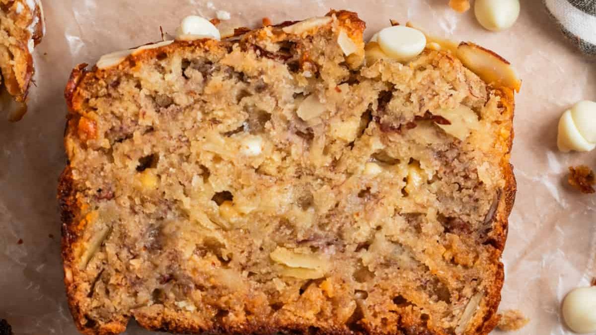 White Chocolate Almond Banana Bread.