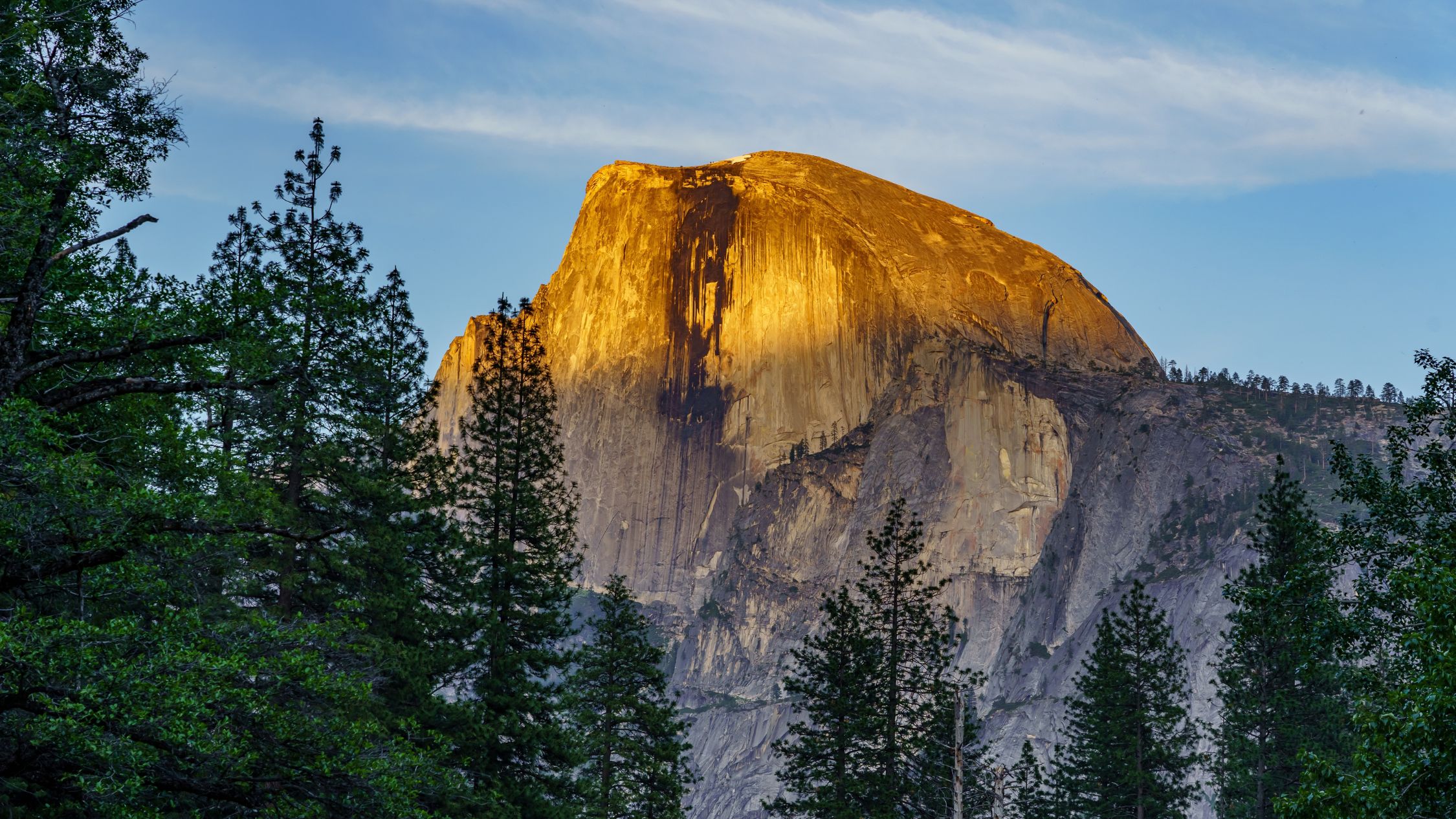 Yosemite Half Dome with golden color in Sunset.