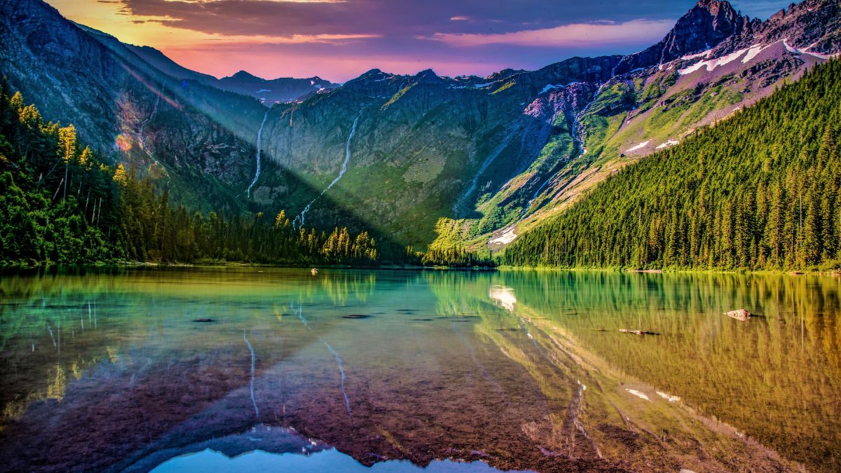 view of avalanche lake in glacier national park.