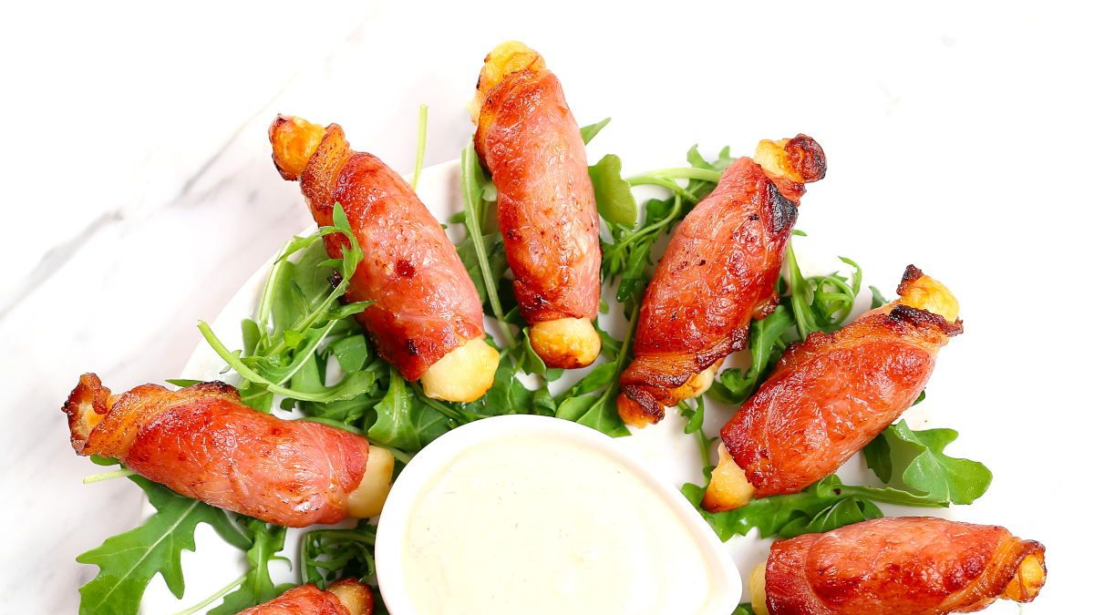 Bacon Wrapped Halloumi Cheese Bites.