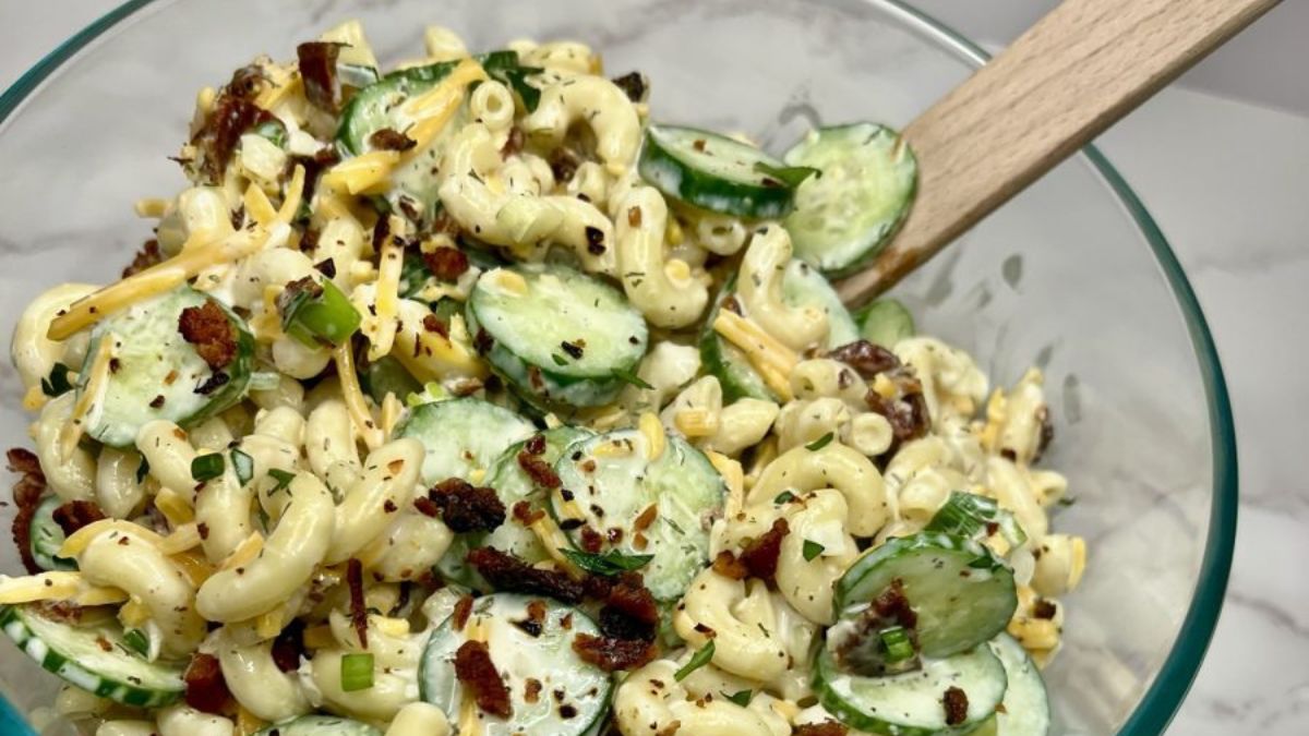 Cucumber Bacon Pasta Salad.