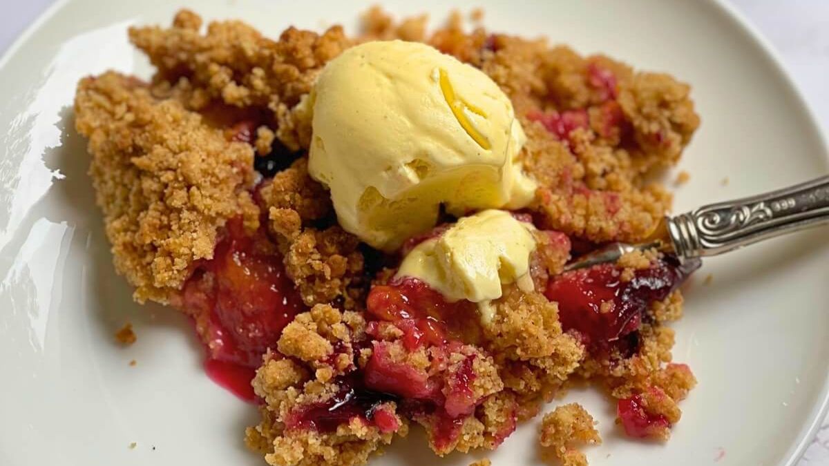 Easy Plum Crumble with Almond Topping.