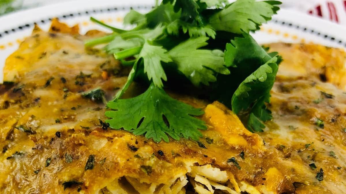 Enchilada Pie Casserole with Hatch Chiles.