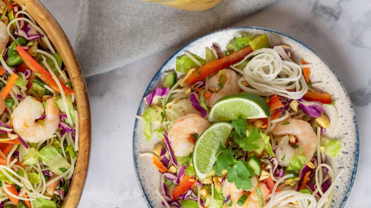 Fresh Spring Roll Salad with Creamy Peanut Ginger Dressing.