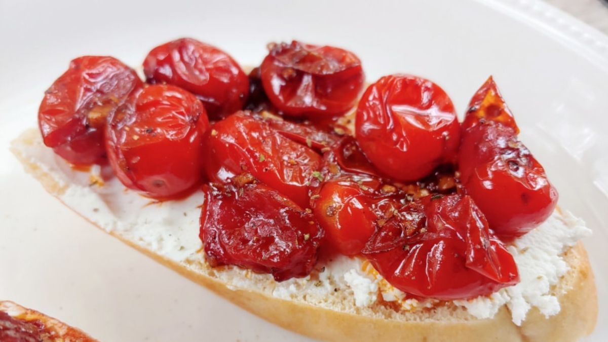 Goat Cheese Crostini with Balsamic Grape Tomatoes.