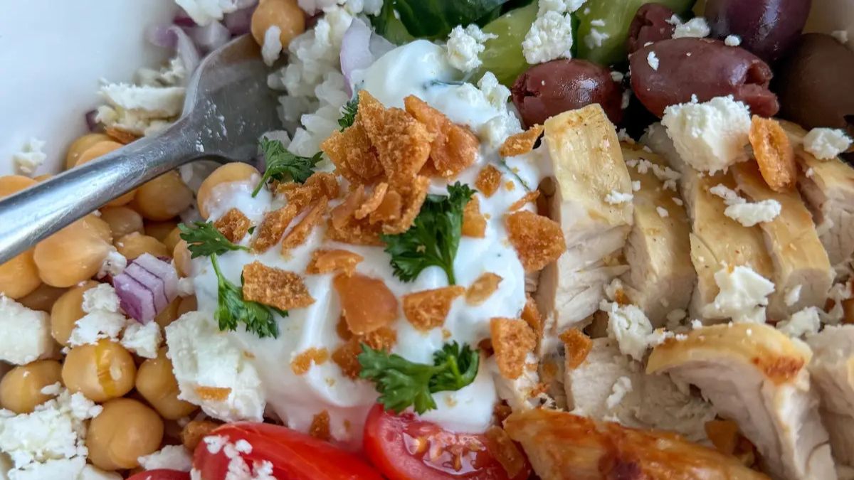 Greek Chicken Protein Bowls with Garlic Yogurt.