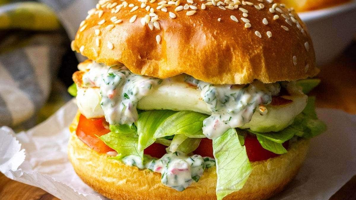 Halloumi Burger With Chimichurri Mayo (Easy Recipe).