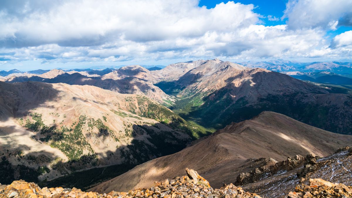 Highest peak in Colorado , Mount Elbert view above 14,000 feet , summer time landscape of the Rocky Mountains sawatch Range.