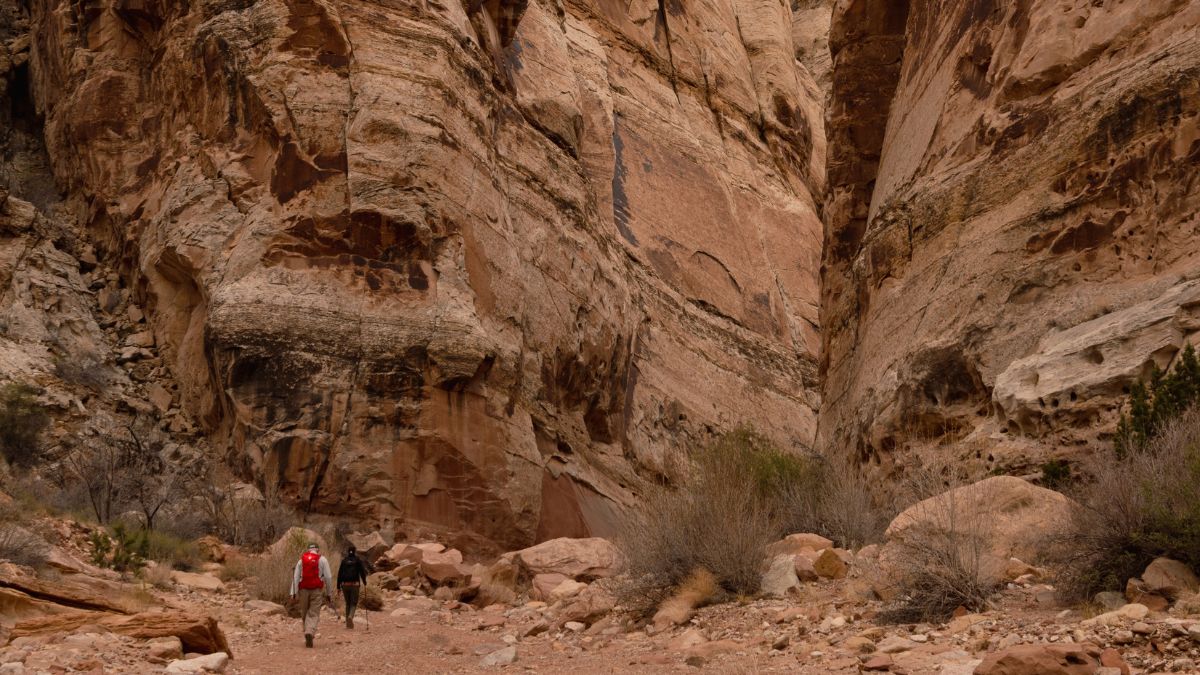 Hikers in Bells Canyon Utah.