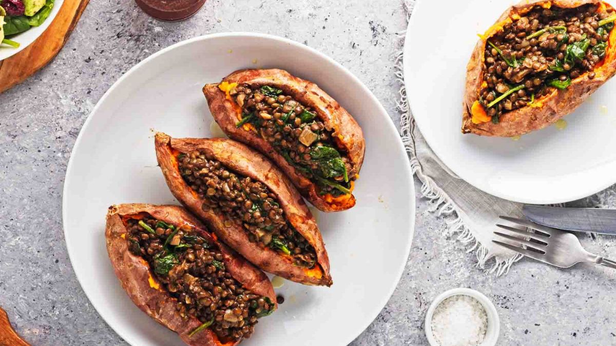 Lentil Stuffed Sweet Potatoes.