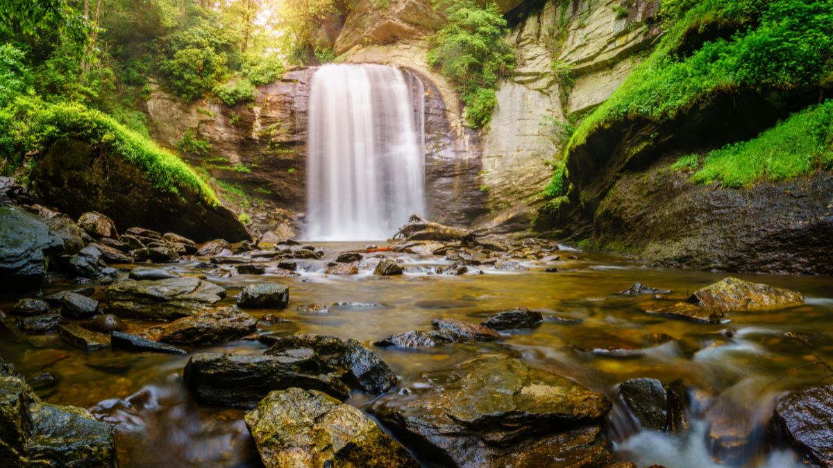 Looking Glass Falls in the Pisgah National Forest near Brevard, North Carolina.
