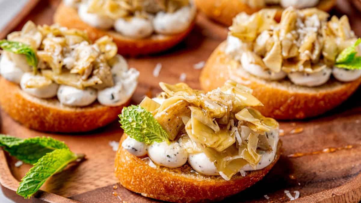 Marinated Artichoke Hearts Crostini - Easy Appetizer Recipe.
